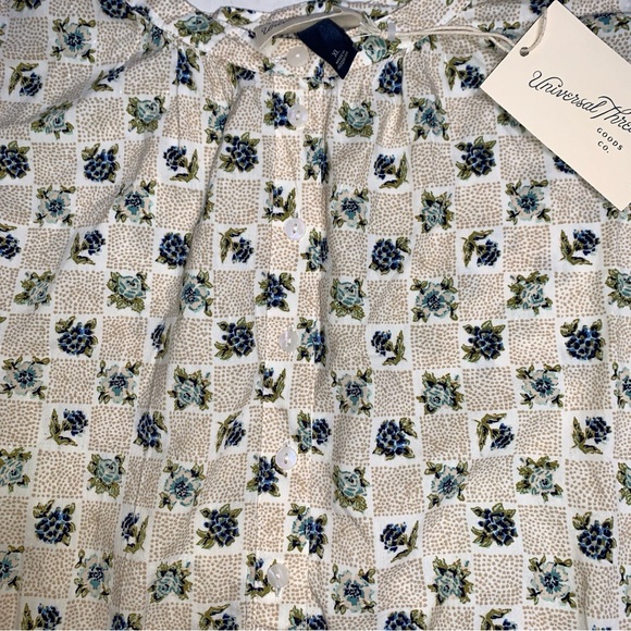 Universal Thread Womens Size XL Cream Floral Checkered Poet Blouse Half Button - Picture 7 of 11